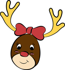 Poster - Isolated Colorful Reindeer Face With Decorated Bow Ribbon Icon In Flat Style.