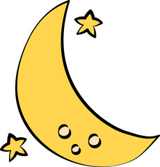 Wall Mural - Isolated Hand Drawn Crescent Moon Icon In Yellow Color.