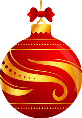 Sticker - Glossy Golden And Red Wavy Bauble 3D Render Icon.