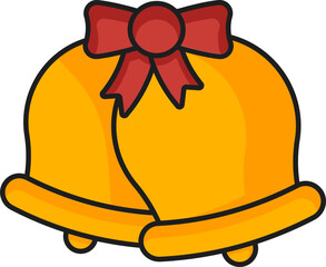 Sticker - Illustration Of Decorative Jingle Bell With Bow Ribbon In Flat Style.