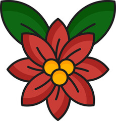 Wall Mural - Isolated Poinsettia Flower With Leaves Icon In Red And Green Color.