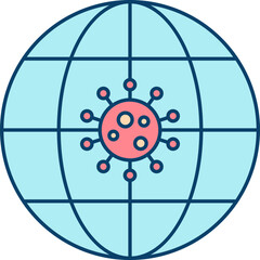 Sticker - Flat Style Virus In World Red And Blue Icon.