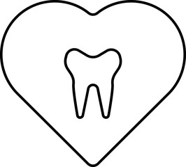 Sticker - Black Outline Heart With Tooth Icon.