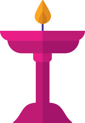 Poster - Isolated Burning Diya (Oil Lamp) Flat Icon In Pink Color.