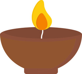 Sticker - Burning Diya(Oil Lamp) Flat Icon In Brown And Yellow.