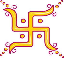 Poster - Illustration Of Pink And Yellow Swastika Symbol Or Icon In Flat Style.