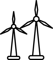 Sticker - Two Windmill Icon In Black Line Art.