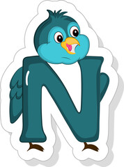 Sticker - Sticker Style N Alphabet Animal Cartoon Nightingale Icon.