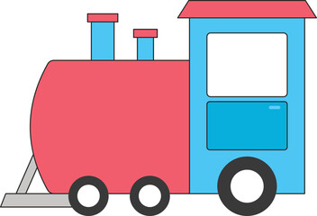 Sticker - Blue And Red Train Icon In Flat Style.