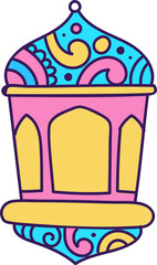 Poster - Colorful Floral Design Arabic Lantern Doodle Element.