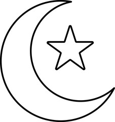 Poster - Black Thin Line Art Of Crescent Moon With Star Icon.