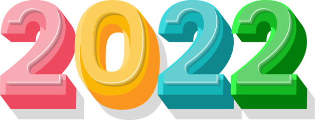 Sticker - 3D Colorful 2022 Number On White Background.