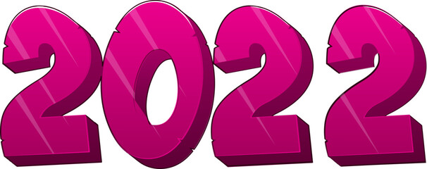 Sticker - 3D Pink 2022 Number On White Background.