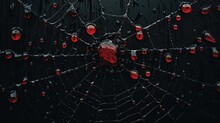 Spider Net With Drops Of Blood.