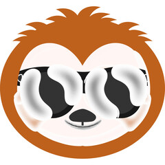 Sticker - Black Goggles Wearing Sloth Animal Cartoon Emoji Flat Icon.