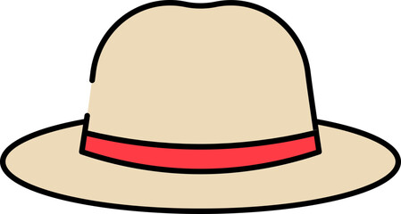 Wall Mural - Flat Style Fedora Hat Icon In Red And Yellow Color.