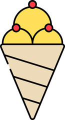 Sticker - Yellow Ice Cream Scoop Cone Icon In Flat Style.