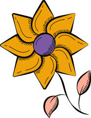 Sticker - Orange And Purple Sunflower Doodle Icon.