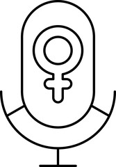 Wall Mural - Female Gender Symbol And Microphone Icon In Line Art.