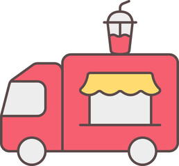 Sticker - Isolated Soft Drink Truck Stall Icon In Red And Yellow Color.