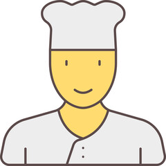 Sticker - Cartoon Male Chef Icon In Gray And Yellow Color.