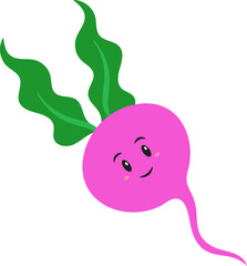 Wall Mural - Cartoon Emoji Turnip Or Beetroot In Pink And Green Color.