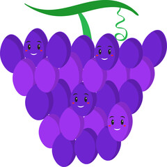 Wall Mural - Cute Grapes Emoji In Flat Style.