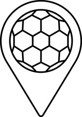 Sticker - Black Thin Line Art Of Soccer Map Pin Icon.