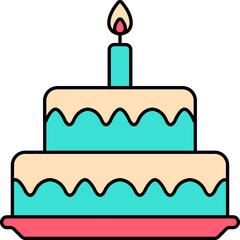 Canvas Print - Burning Candle Cake Turquoise And Yellow Cake Icon.