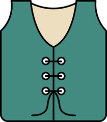 Vintage Vest Icon In Teal Green And Brown Color.