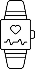 Wall Mural - Heart Rate Smart Watch Black Outline Icon.