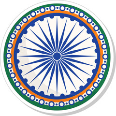 Sticker - Tricolor Ashoka Wheel Sticker In Vintage Style.