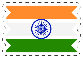 Sticker - Illustration Of Wavy Indian National Flag Sticker In Flat Design.