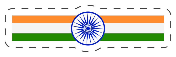 Poster - Tricolor Ribbon With Ashoka Wheel In Sticker Style.