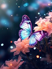 Poster - vertical wallpaper. butterfly sits on a flower.