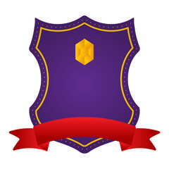 Sticker - Purple Hexagon Diamond Shield Frame With Red Ribbon On White Background.