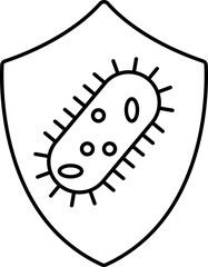 Wall Mural - Black Outline Illustration Of Shield with Bacteria Icon.