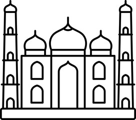 Wall Mural - Illustration Of Taj Mahal Icon In Black Line Art.