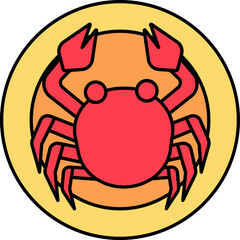 Sticker - Vector Illustration Of Crab On Plate Icon In Red And Yellow Color.