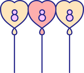 Sticker - 8th Number Hearts Balloons Icon In Red And Yellow Color