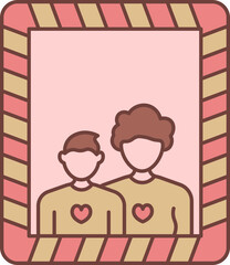 Sticker - Short Hair Lady With Boy Photo Frame Brown And Pink Icon.