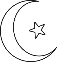 Sticker - Crescent Moon With Star Black Thin Line Icon.