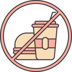 Sticker - No Fast Food Icon In Peach Color.