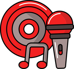 Poster - CD With Microphone For Music Icon In Red And Taupe Color.