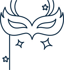 Sticker - Blue Linear Style Feather Party Mask Stick Icon.