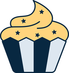 Sticker - Flat Style Starry Cupcake Yellow And Blue Icon.