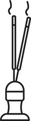 Wall Mural - Black Outline Illustration Of Burning Incense Stick Stand Icon.