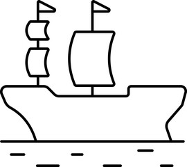 Sticker - Ancient Sailboat Icon In Black Line Art.