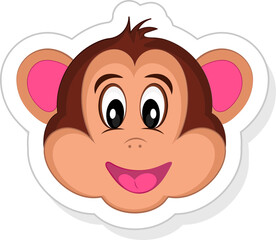 Sticker - Sticker Style Cartoon Monkey Face Flat Element.