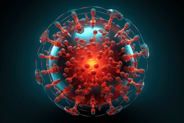 Wall Mural - Digital illustration of a virus-shaped 3D sphere. Generate Ai